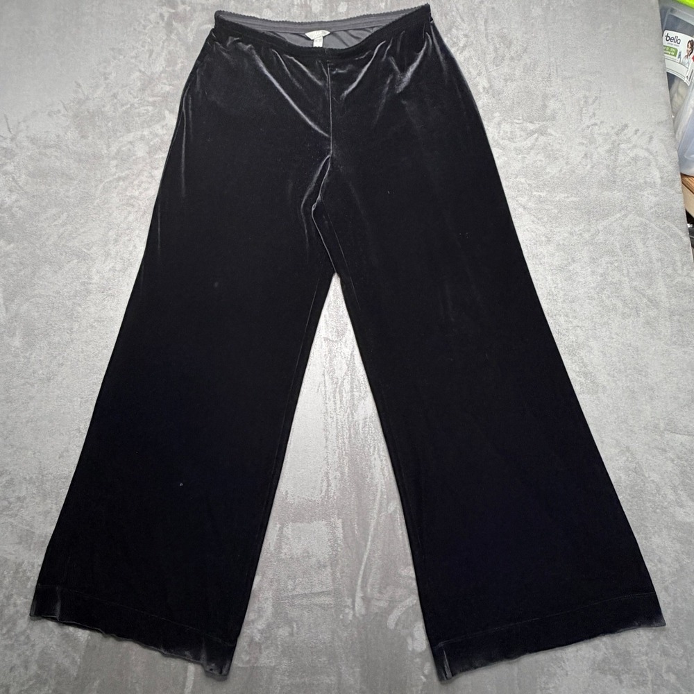 J. Jill Pants Womens M Black Velvet Stretch Wide Leg High Rise Pull On Relaxed